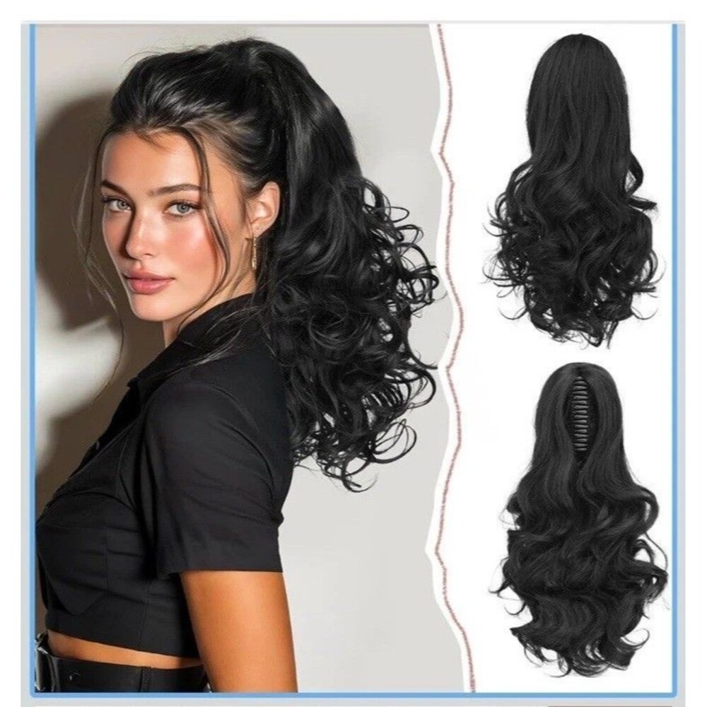Sofeiyan 14” Ponytail Ext. Long Curly Ponytail Clip Claw Hair Extension Black